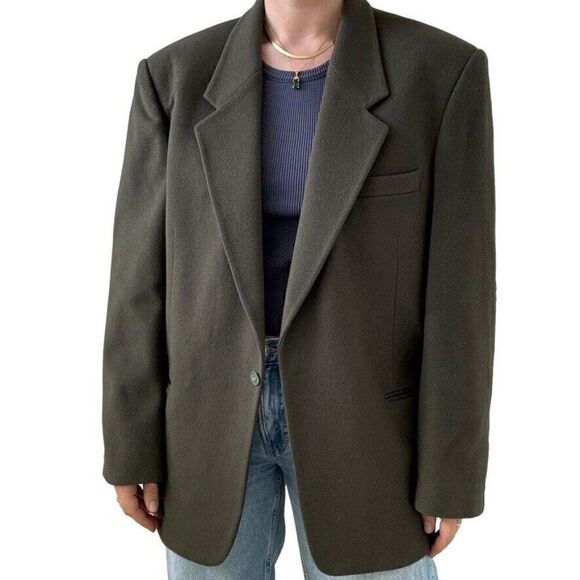 Vintage Christian Aujard Olive Green Wool Preppy Dark Academia Blazer Sz 42 - Picture 1 of 11